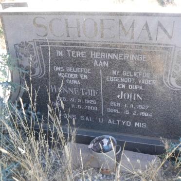 SCHOEMAN John 1927-1984 &amp; Hannetjie 1926-2000