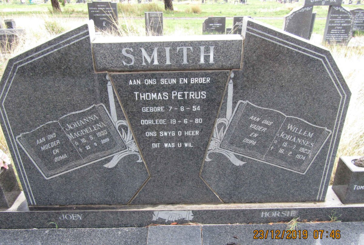 SMITH Willem Johannes 1923-1974 &amp; Johanna Magdalena 1930-2009 :: SMITH Thomas Petrus 1954-1980
