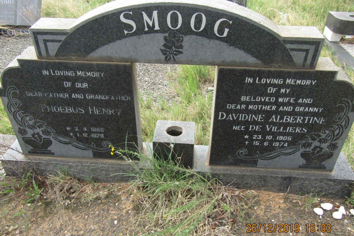 SMOOG Phoebus Henry 1885-1978 &amp; Davidine Albertine DE VILLIERS 1905-1974
