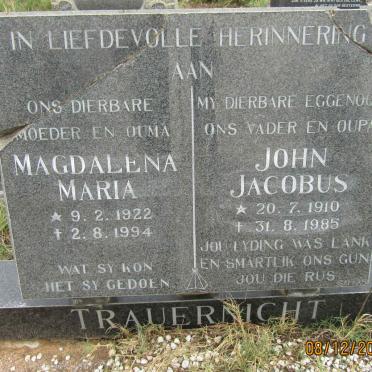 TRAUERNICHT John Jacobus 1910-1985 &amp; Magdalena Maria 1922-1994