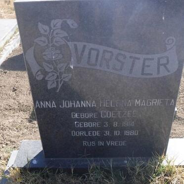 VORSTER Anna Johanna Helena Magrieta nee COETZEE 1914-1980