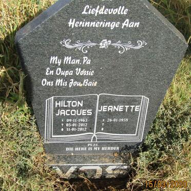 VOS Hilton Jacques 1963-2012 &amp; Jeanette 1958-