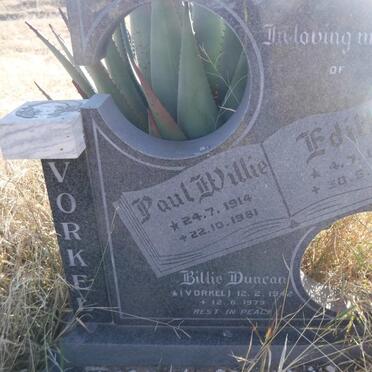 VORKEL Paul Willie 1914-1981 &amp; Edith 1910-1991 ::  DUNCAN Billie nee VORKEL 1942-1979