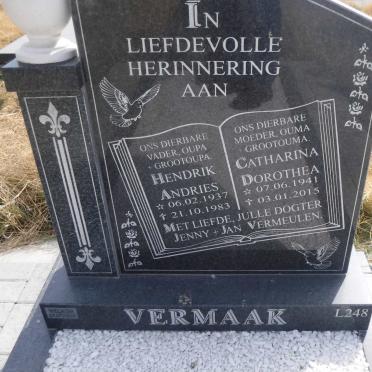 VERMAAK Hendrik Andries 1937-1983 &amp; Catharina Dorothea 1941-2015