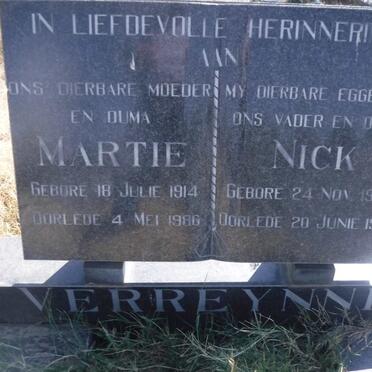 VERREYNNE Nick 1909-1985 &amp; Martie 1914-1986