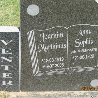 VENTER Joachim Marthinus 1919-2008 &amp; Anna Sophia THEUNISSEN 1929-
