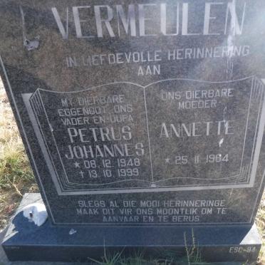 VERMEULEN Petrus Johannes 1948-1999 &amp; Annette 1964-