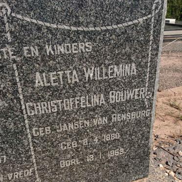 BOUWER Aletta Willemina Christoffelina nee JANSEN VAN RENSBURG 1880-1959
