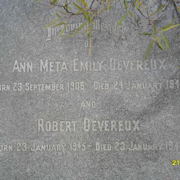 DEVEREUX Ann Meta Emily 1906-1945 :: DEVEREUX Robert 1945-1945