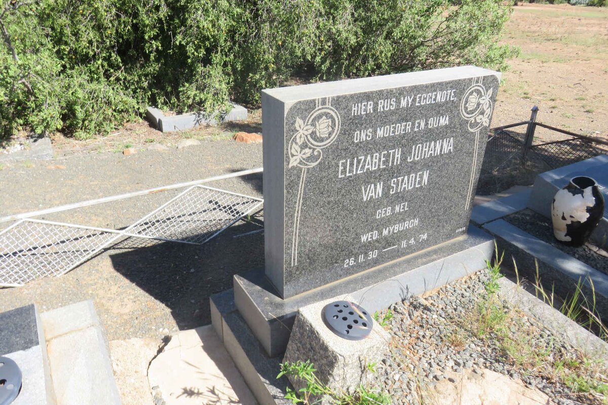 STADEN Elizabeth Johanna, van wed. MYBURGH nee NEL 1930-1974