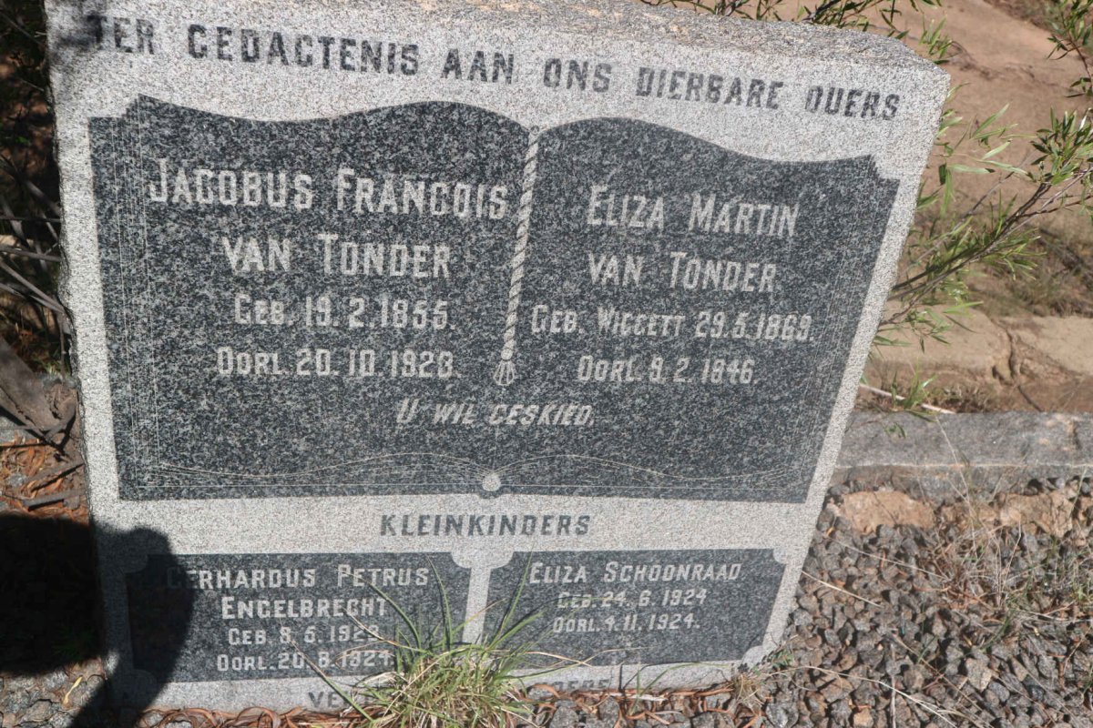 TONDER Jacobus Francois, van 1855-1923 &amp; Eliza Martin WIGGETT 1869-1946