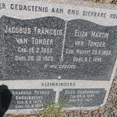TONDER Jacobus Francois, van 1855-1923 &amp; Eliza Martin WIGGETT 1869-1946