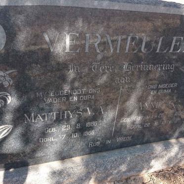 VERMEULEN Matthys V.A. 1886-1966 &amp; Annie C. BOTHMA 1889-1971 