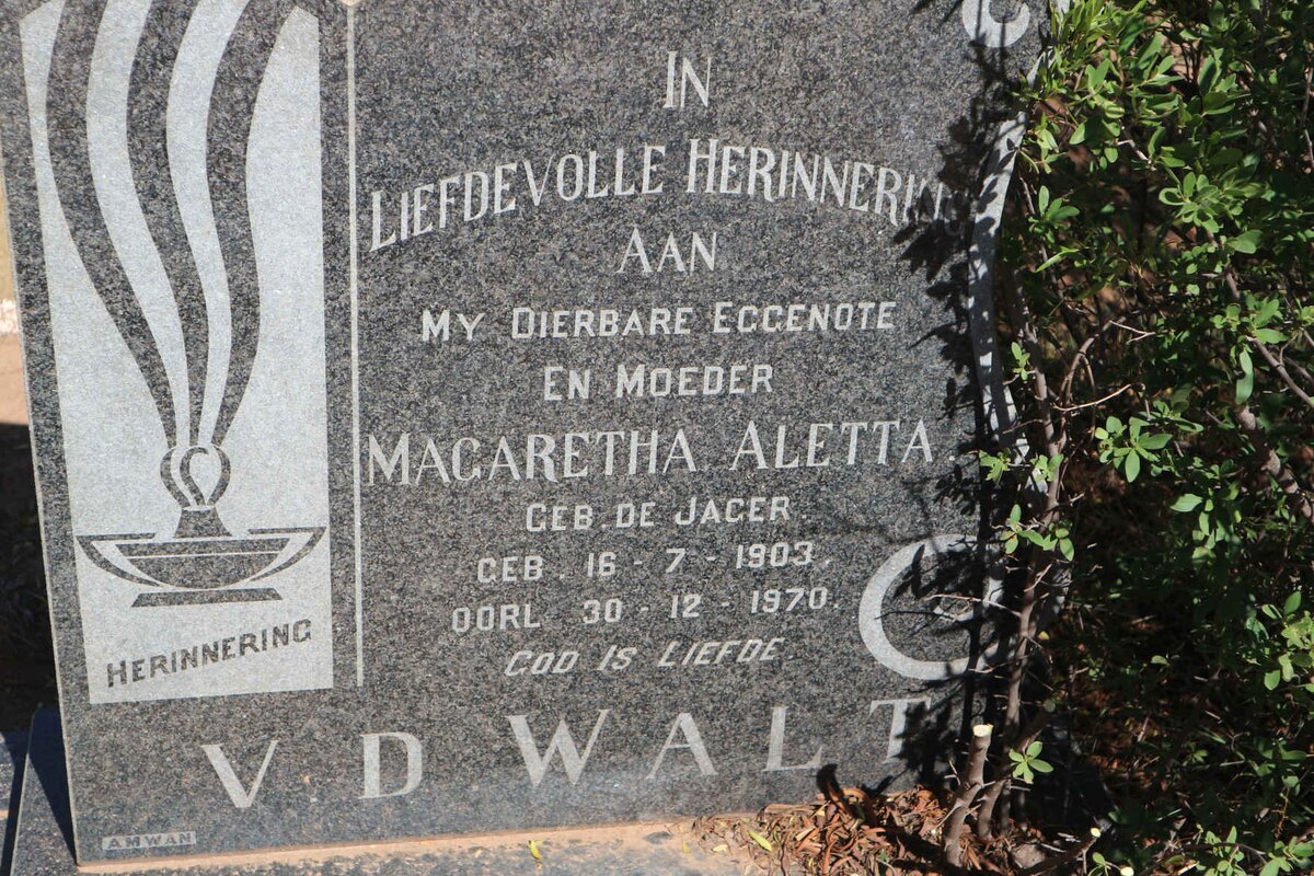 WALT Magaretha Aletta, v.d. nee DE JAGER 1903-1970