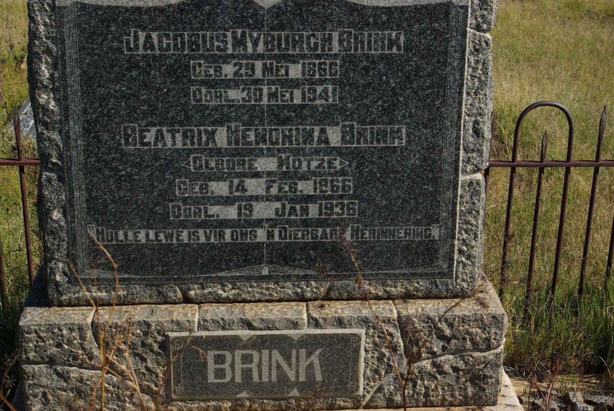 BRINK Jacobus Myburgh 1866-1941 &amp; Beatrix Hendrina KOTZE 1866-1936