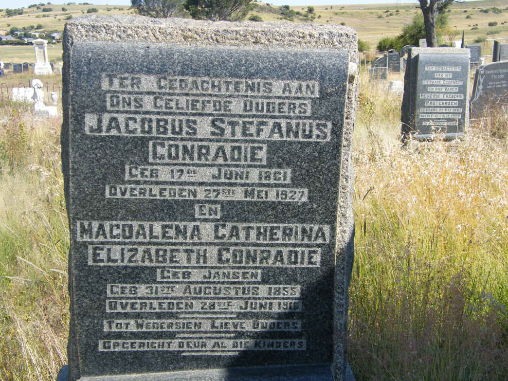 CONRADIE Jacobus Stefanus 1861-1927 &amp; Magdalena Catherina Elizabeth JANSEN 1855-1918
