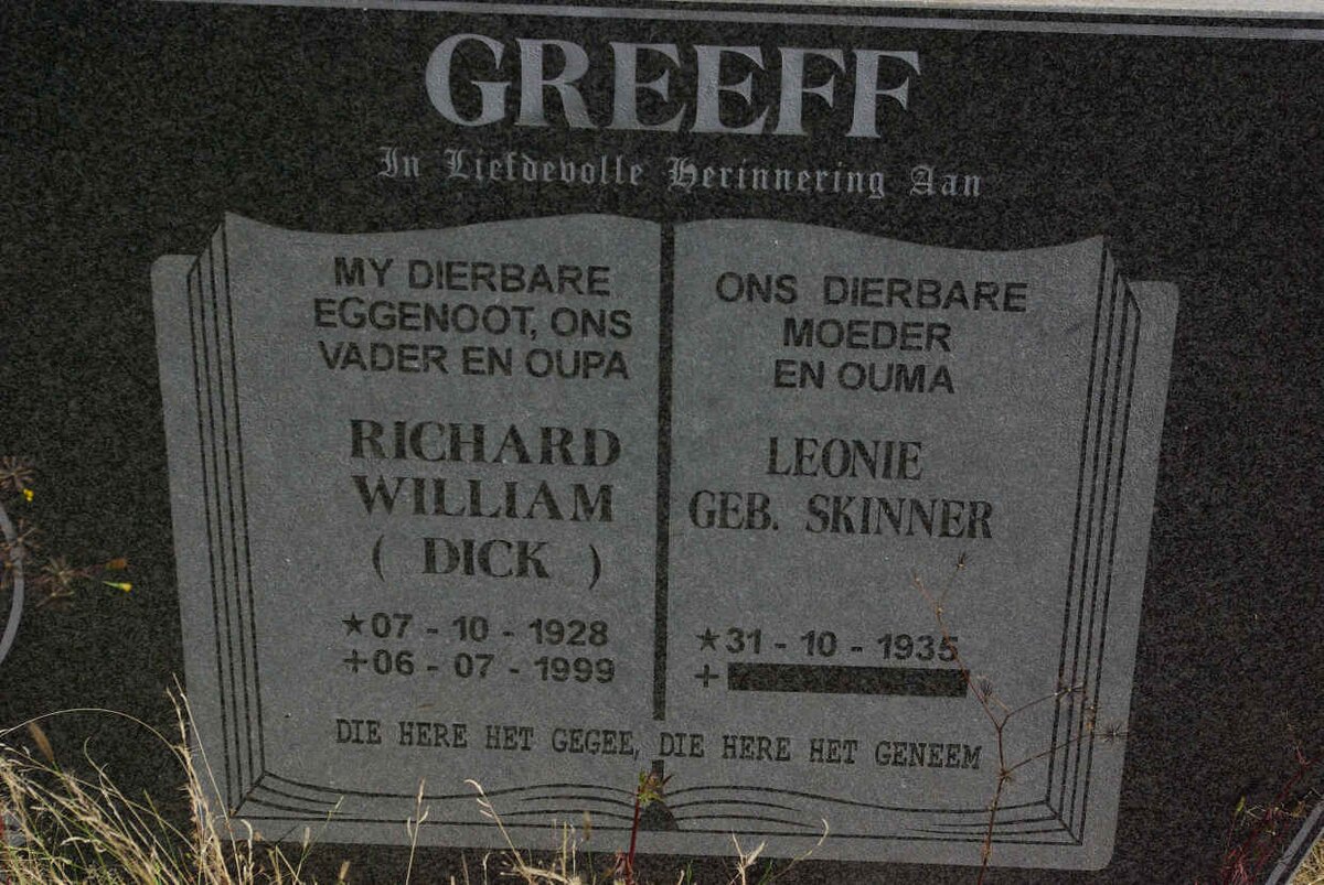 GREEFF Richard William 1928-1999 &amp; Leonie SKINNER 1935-