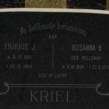 KRIEL Frikkie J. 1891-1968 &amp; Susanna B. HOLLOWAY 1894-1972