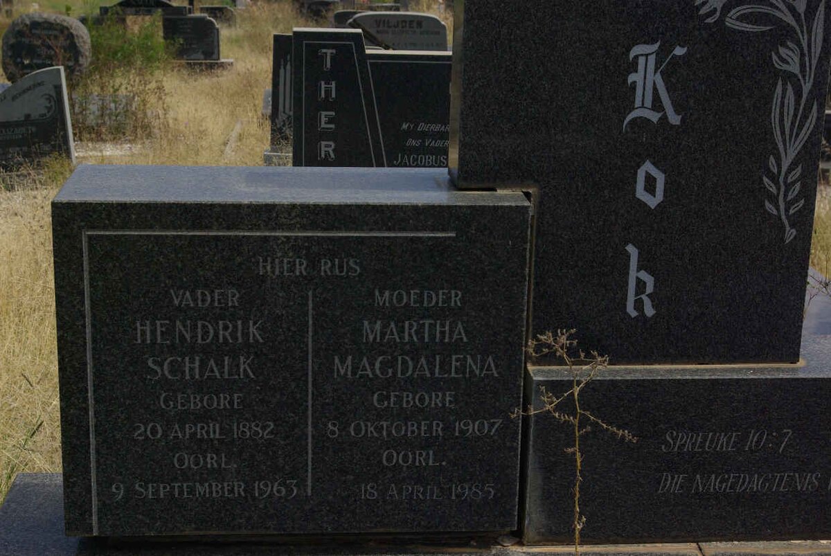 KOK Hendrik Schalk 1882-1963 &amp; Martha Magdalena 1907-1985