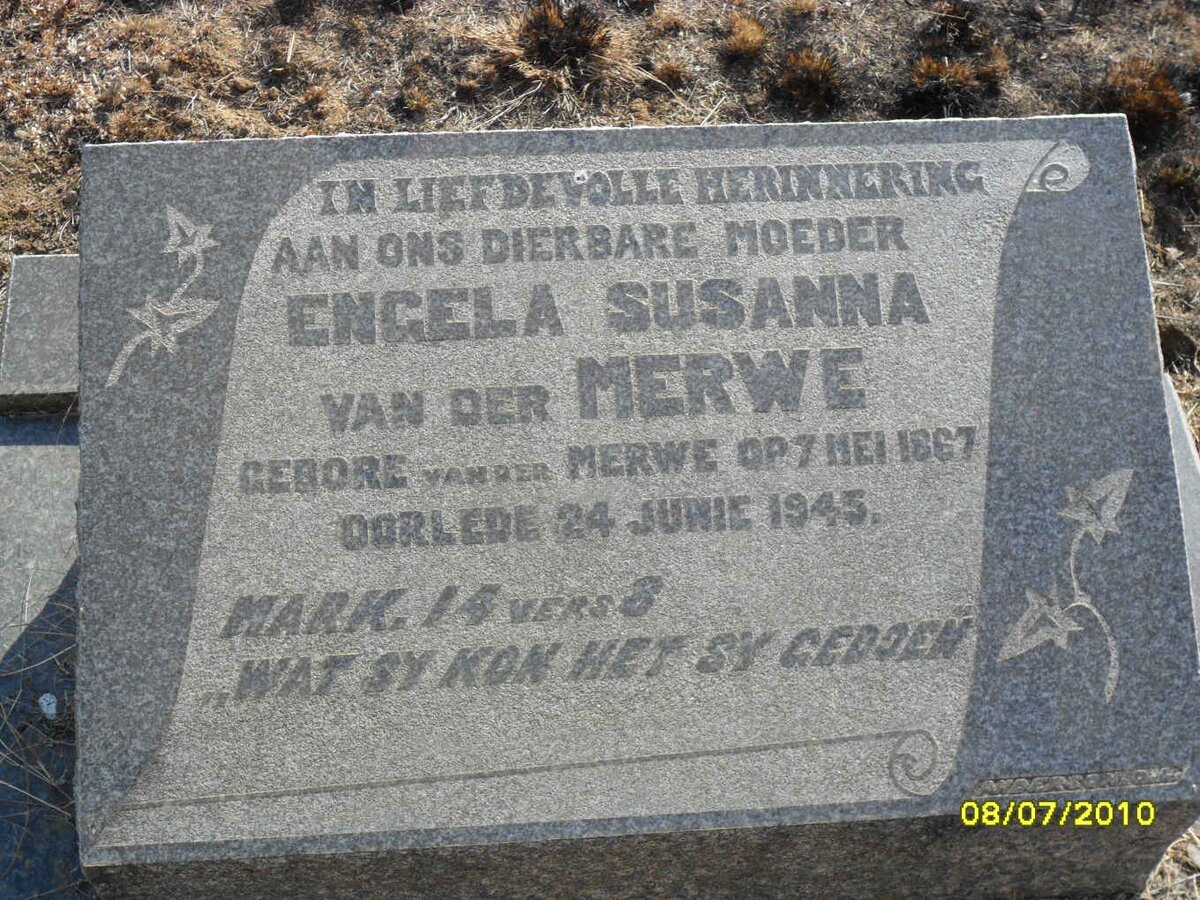 MERWE Engela Susanna, van der nee VAN DER MERWE 1867-1945