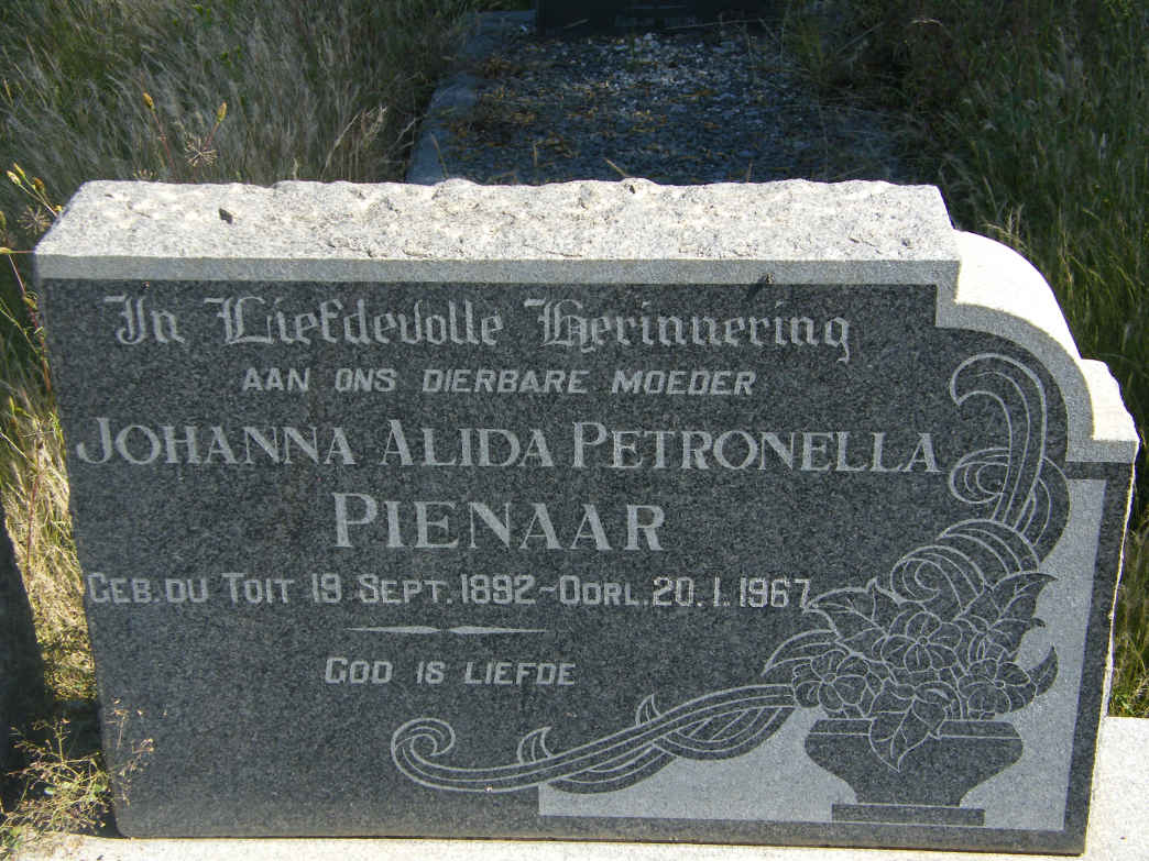 PIENAAR Johanna Alida Petronella nee DU TOIT 1892-1967