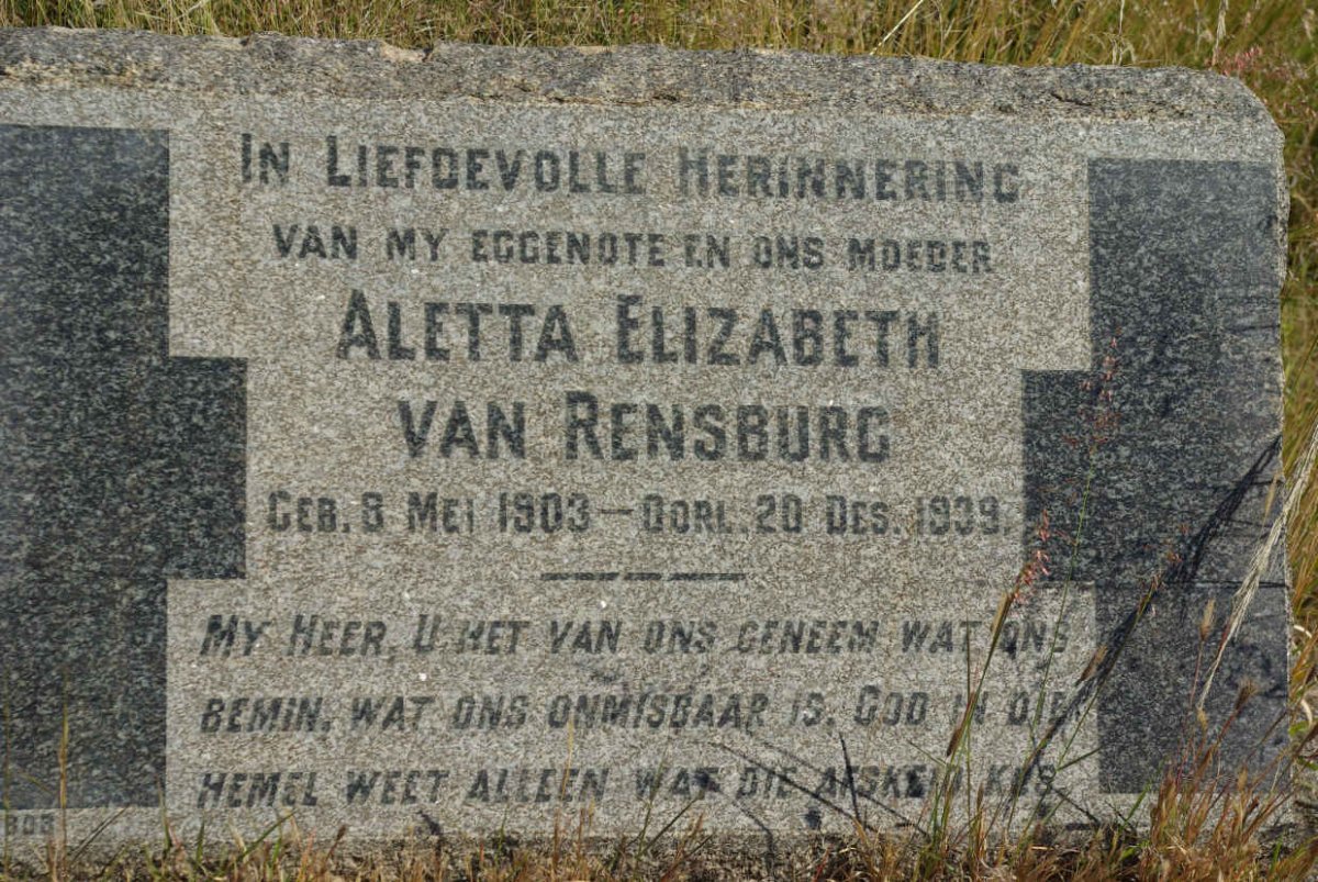 RENSBURG Aletta Elizabeth, van 1903-1939