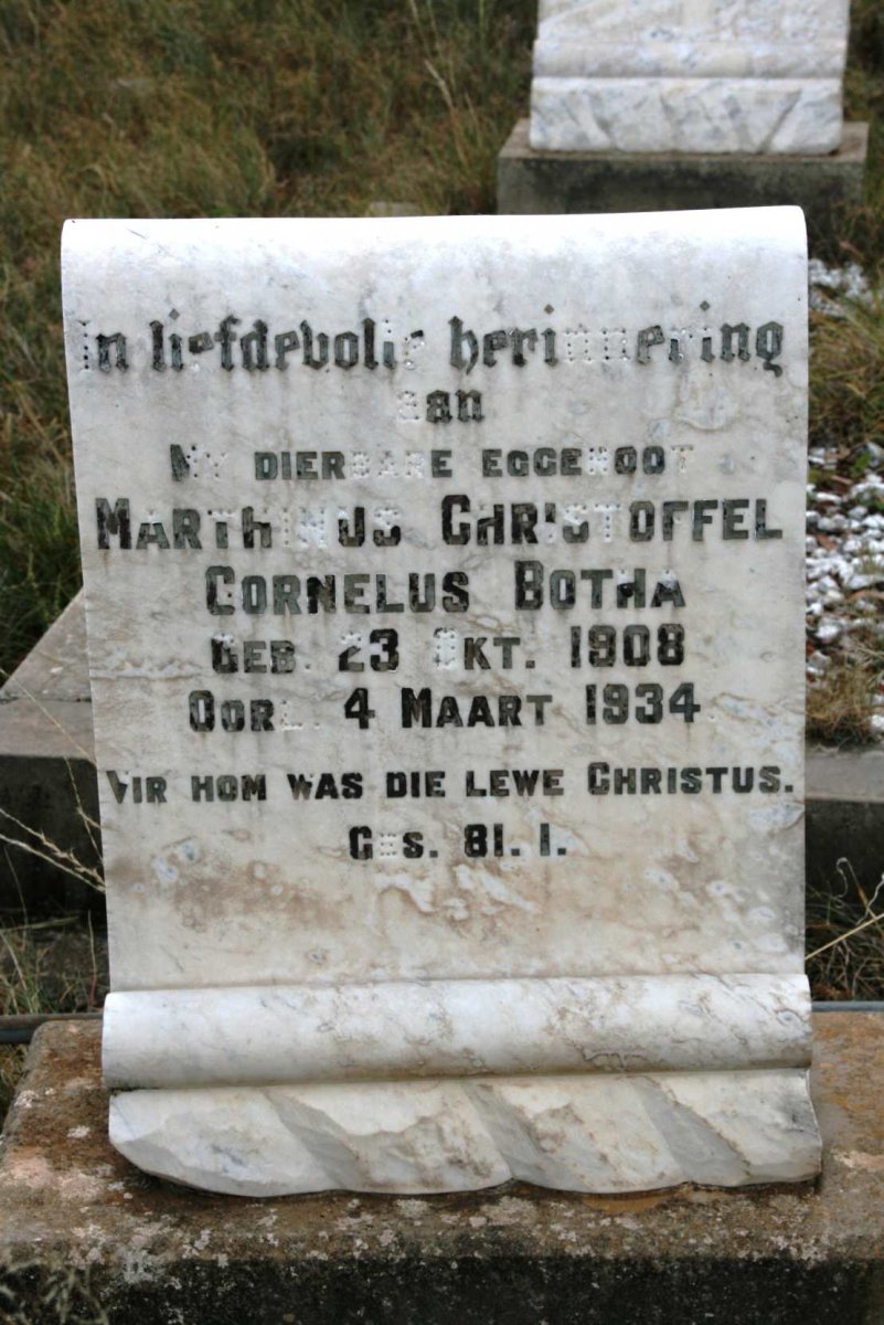 BOTHA Marthinus Christoffel Cornelus 1908-1934