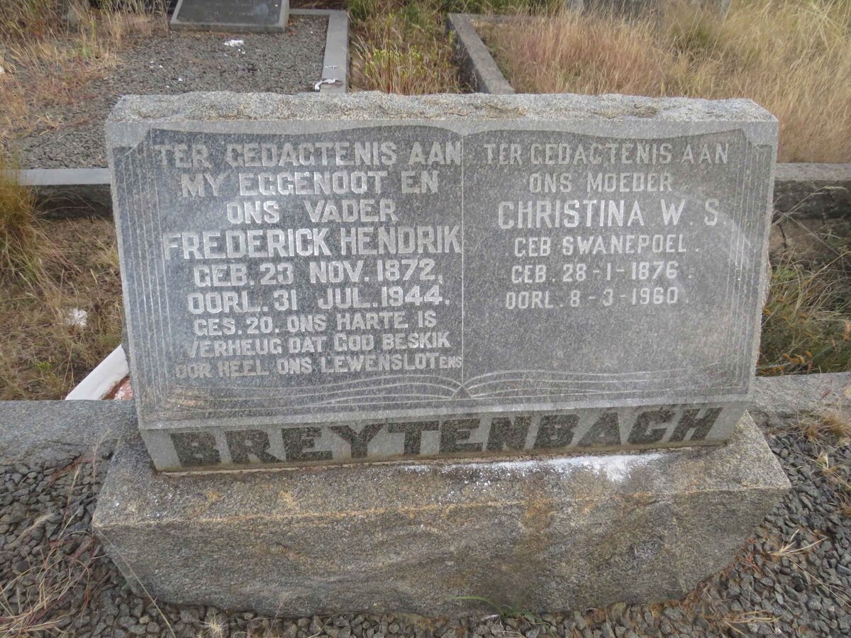 BREYTENBACH Frederick Hendrik 1872-1944 & Christina W.S. SWANEPOEL 1876-1960