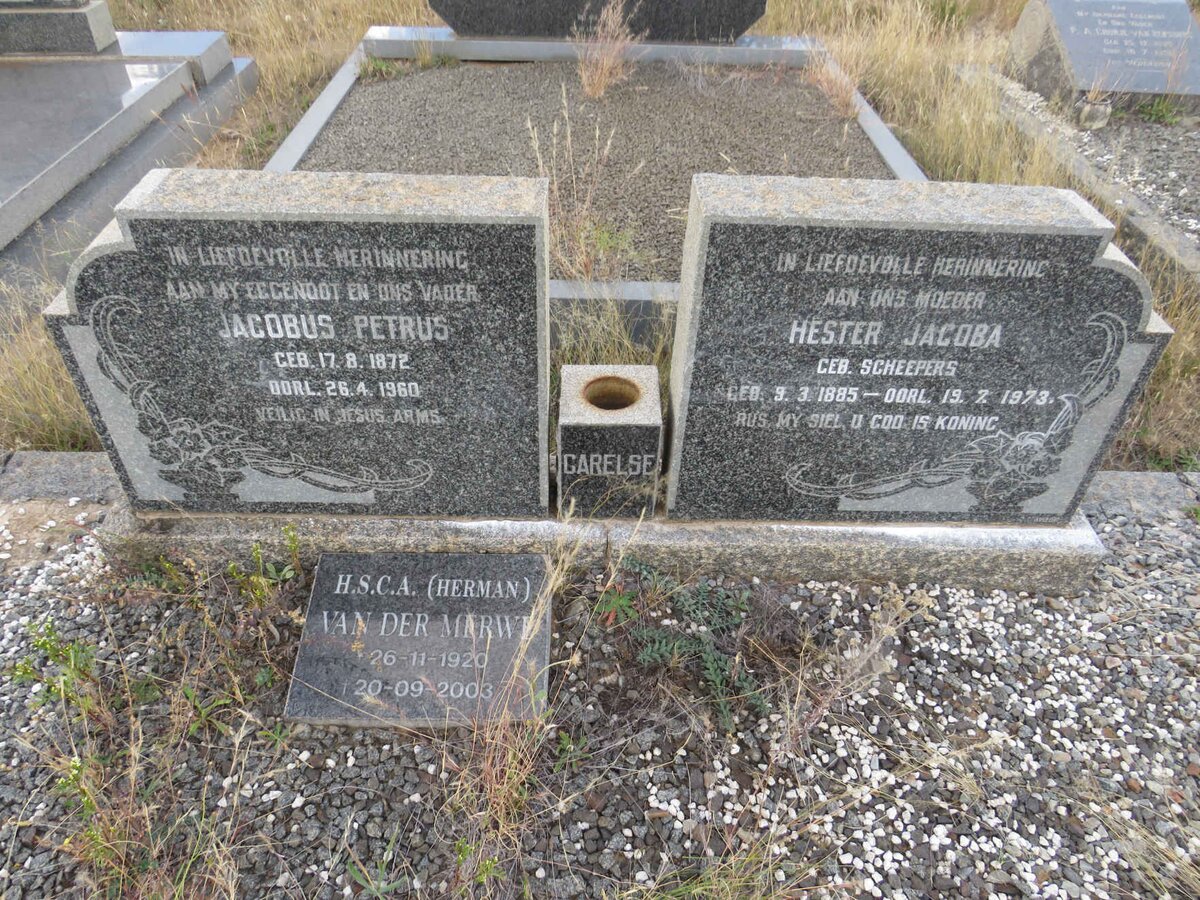 CARELSE Jacobus Petrus 1872-1960 & Hester Jacoba SCHEEPERS 1885-1973 :: VAN DER MERWE H.S.C.A. 1920-2003