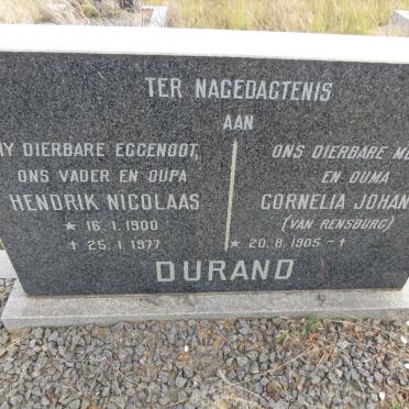 DURAND Hendrik Nicolaas 1900-1977 & Cornelia Johanna VAN RENSBURG 1905-
