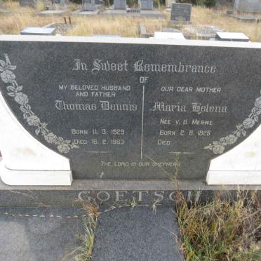 GOETSCH Thomas Dennis 1929-1963 & Maria Helena VAN DER MERWE 1925-
