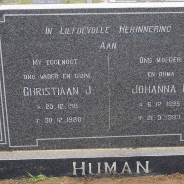HUMAN Christiaan J. 1911-1980 &amp; Johanna E. 1895-1983