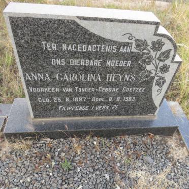 HEYNS Anna Carolina voorheen VAN TONDER nee COETZEE 1897-1983