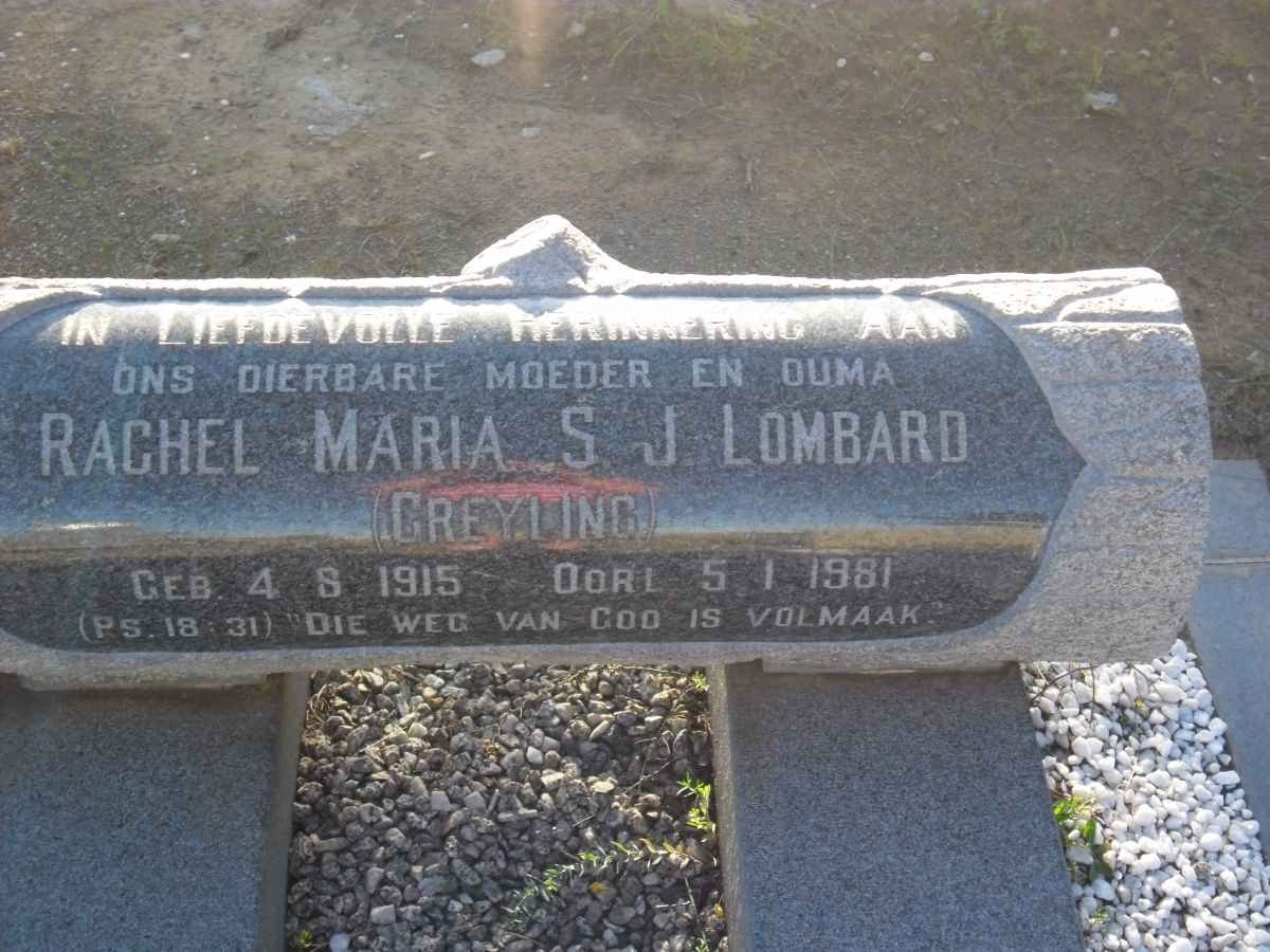 LOMBARD Rachel Maria S.J. nee GREYLING 1915-1981