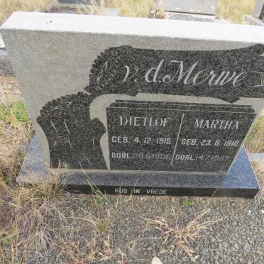 MERWE Dietlof, v.d. 1915-1986 & Martha 1910-1987