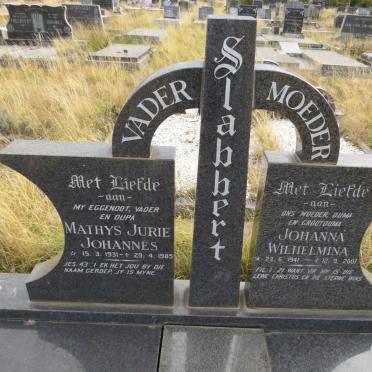 SLABBERT Mathys Jurie Johannes 1931-1985 & Johanna Wilhelmina 1941-2007