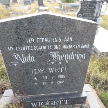 WIGGETT Alida Hendrina nee DE WET 1905-1982
