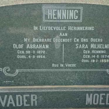 HENNING Olof Abraham 1872-1954 &amp; Sara Wilhelmina HENNING 1874-1959