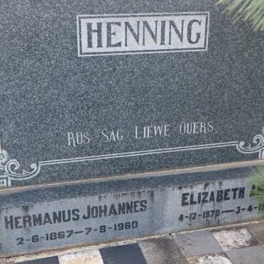 HENNING Hermanus Johannes 1867-1960 &amp; Elizabeth Anna 1870-1950