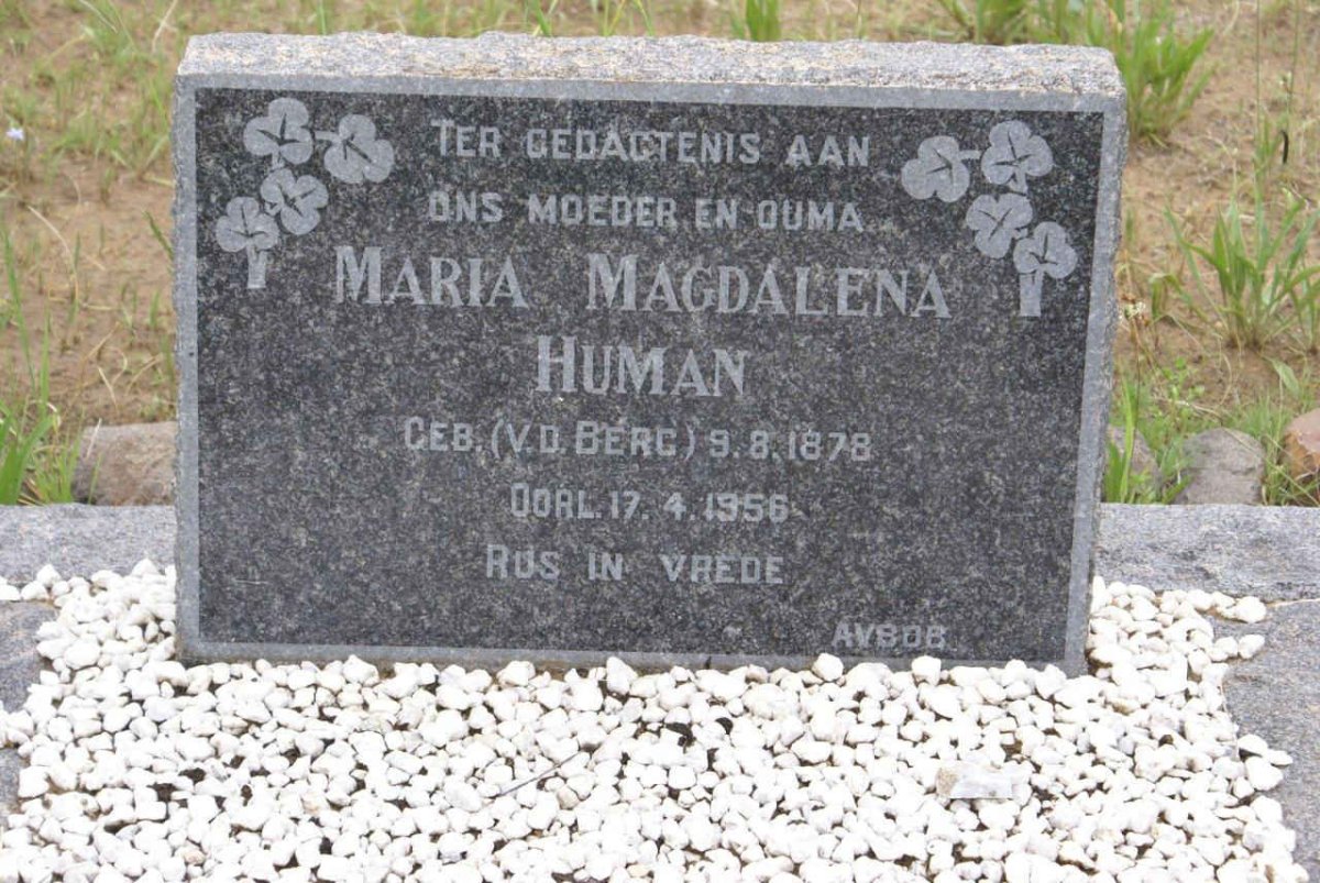HUMAN Maria Magdalena nee V.D. BERG 1878-1956