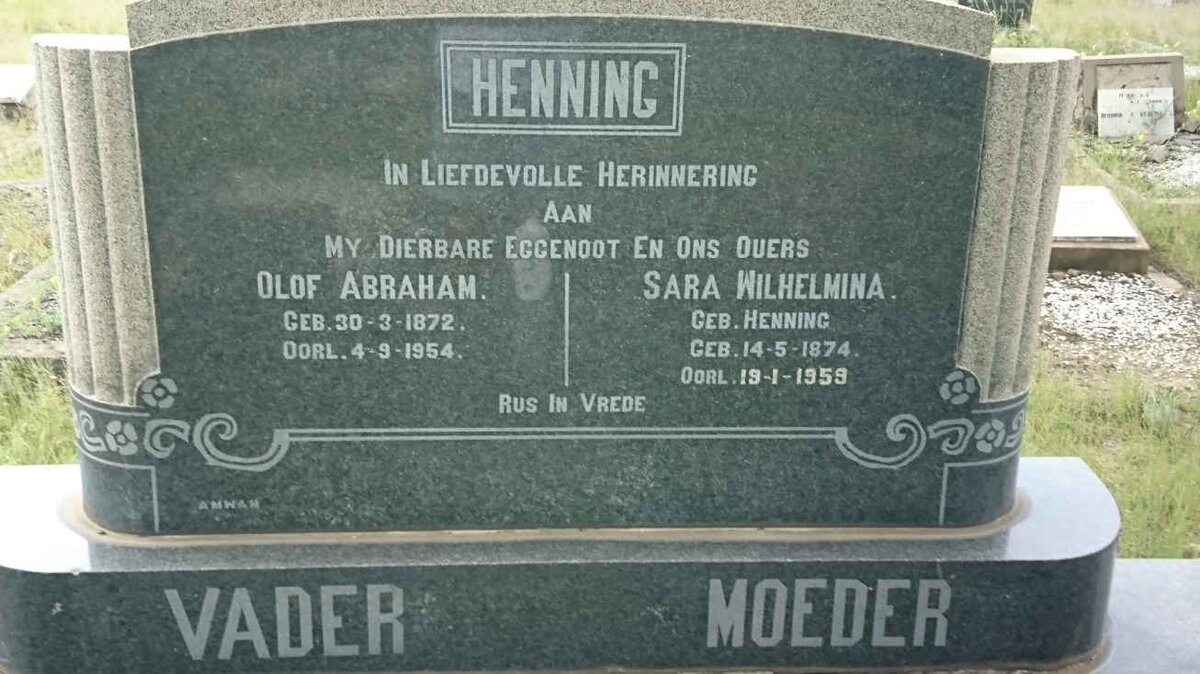 HENNING Olof Abraham 1872-1954 &amp; Sara Wilhelmina HENNING 1874-1959