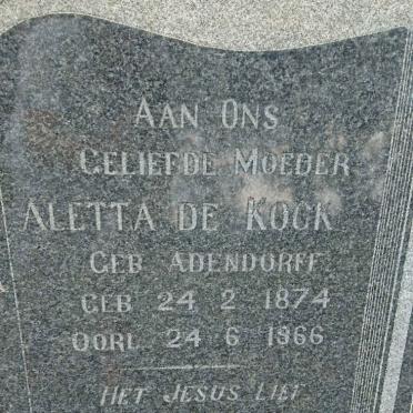 KOCK Marthinus J., de 1865-1942 &amp; Aletta ADENDORFF 1874-1966