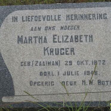 KRUGER Martha Elizabeth nee ZAAIMAN 1872-1948