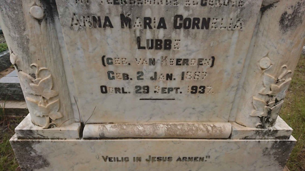 LUBBE Anna Maria Cornelia nee VAN HEERDEN 1887-1937