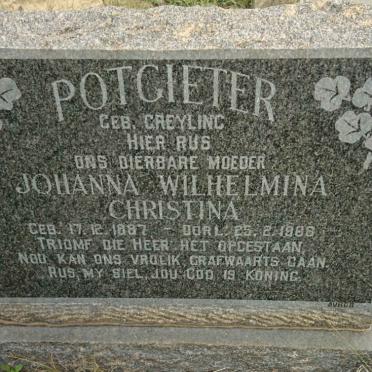 POTGIETER Johanna Wilhelmina Christina nee GREYLING 1887-1968