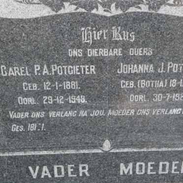 POTGIETER Carel P.A. 1881-1948 &amp; Johanna J. BOTHA 1887-1967