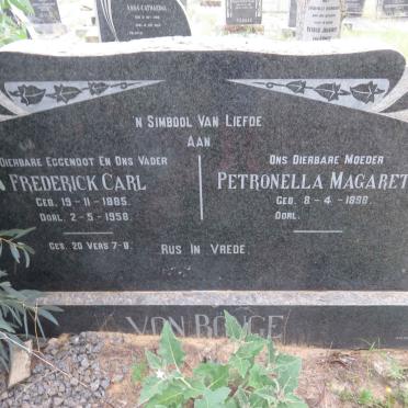 RONGE Frederick Carl, von 1885-1958 &amp; Petronella Magaretha 1898-