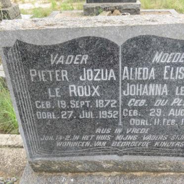ROUX Pieter Jozua, le 1872-1952 &amp; Alieda Elisabeth Johanna DU PLESSIS 1879-1953