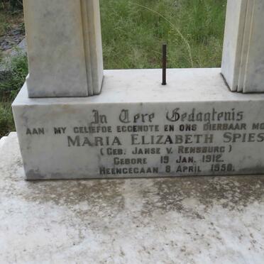 SPIES Maria Elizabeth nee JANSE V. RENSBURG 1912-1950