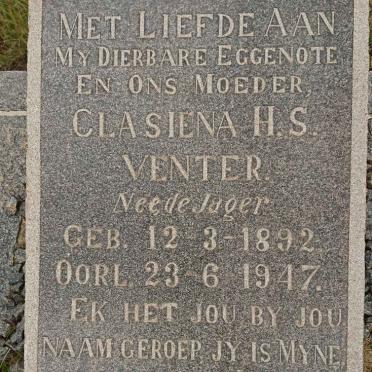 VENTER Clasiena H.S. nee DE JAGER 1892-1947